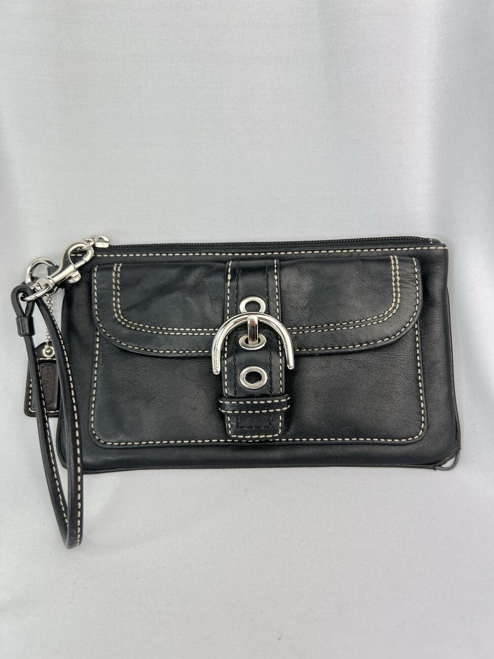 Vintage Coach Soho Leather Buckle Wristlet Contrast Stitching Y2K 90s Black NWOT